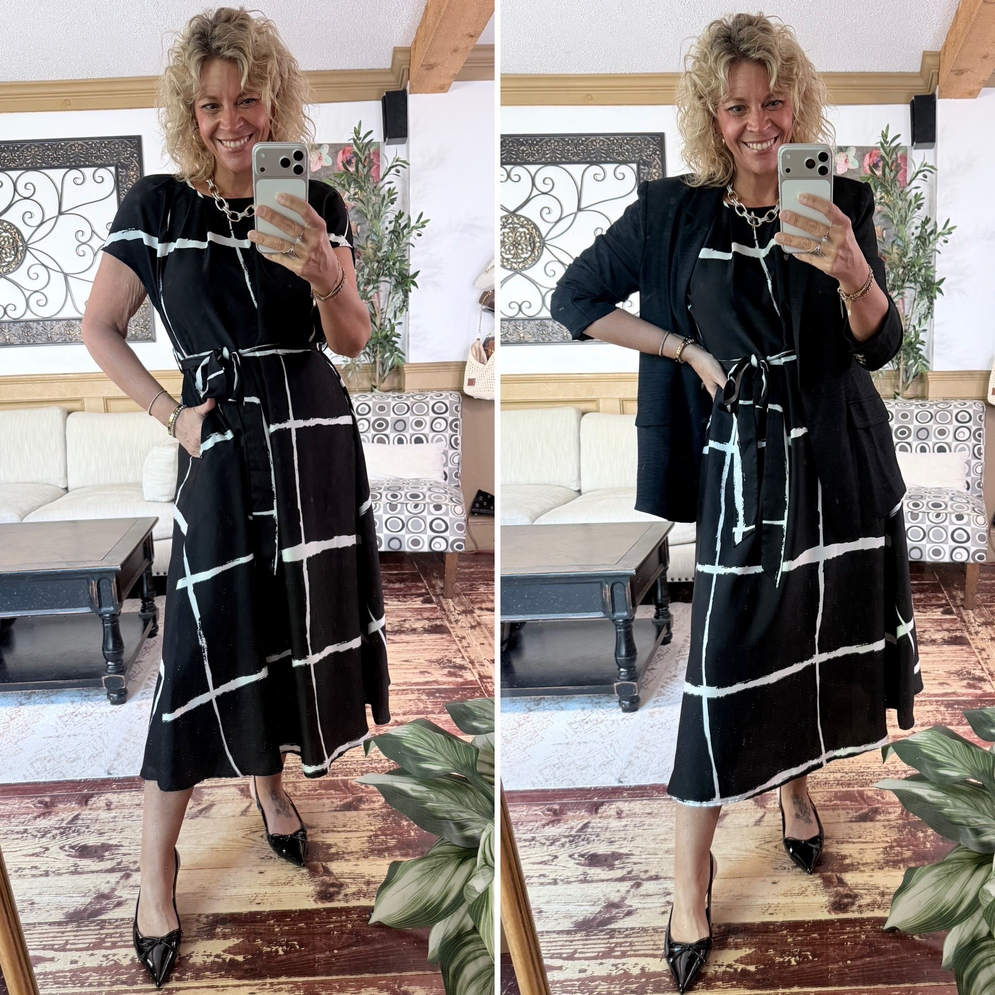 Perfect midi dress with pockets- size 10. Add a blazer for a chic style as well. Linked similar blazers.

#LTKOver40 #LTKMidsize #LTKWorkwear