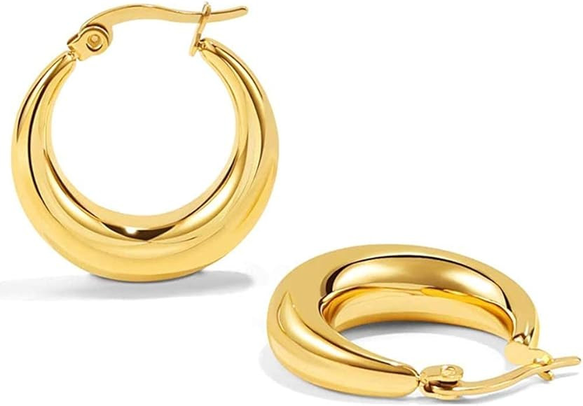 Chunky Creolen 18 Karat vergoldete runde Creolen für Frauen Hypoallergen Ohrringe Leichtes minim... | Amazon (DE)