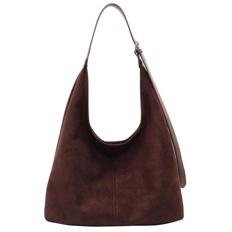 Suede Slouchy Hobo Bag for Women Chocolate Tote Handbag Large Retro Suede Shoulder Purse for Trav... | Amazon (US)