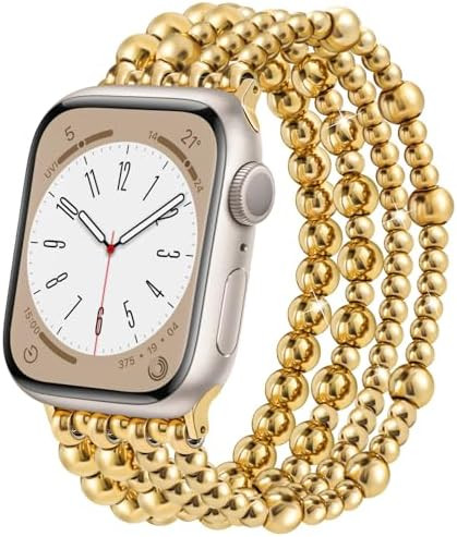 AIRSPO Gold Beaded Bracelets Compatible for Apple Watch Band 38mm 40mm 41mm 42mm Women, Fashion H... | Amazon (US)