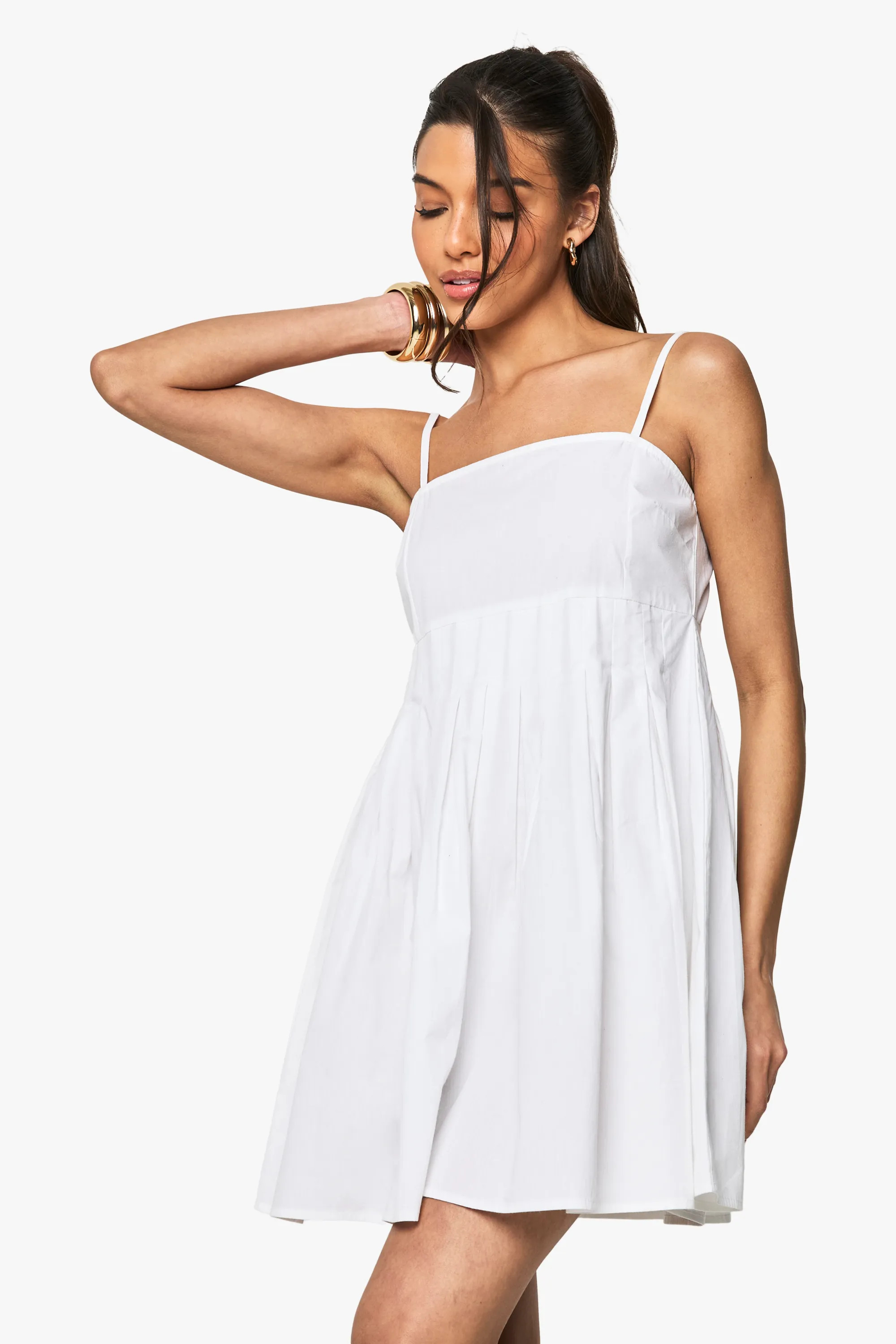 Cotton Poplin Pleated Volume Smock Mini Dress | Nasty Gal US