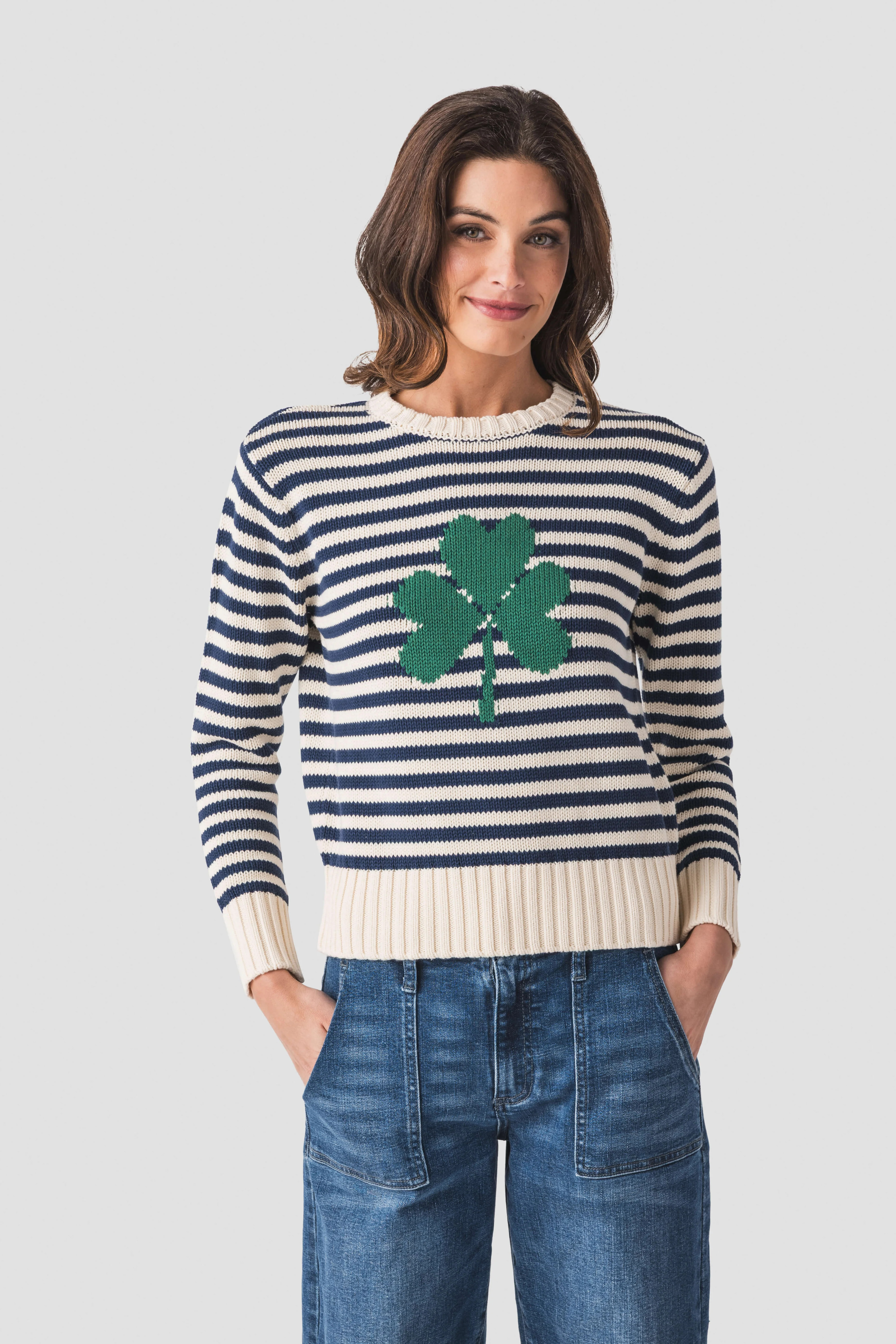 Pink Pineapple Shamrock Mini Stripe Sweater | Social Threads