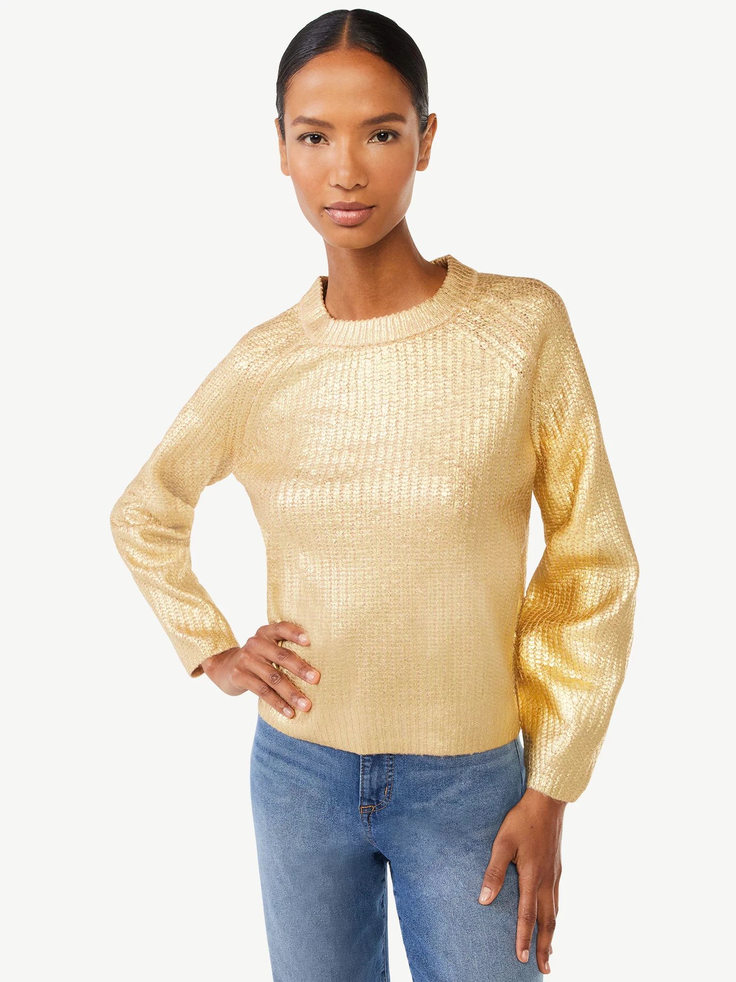 Scoop Women's Metallic Foil Sweater - Walmart.com | Walmart (US)