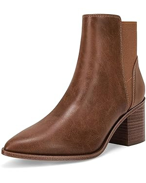 Coutgo Womens Pointed Toe Ankle Boots Elastic Chunky Block Stacked Mid Heel Slip On Chelsea Booti... | Amazon (US)