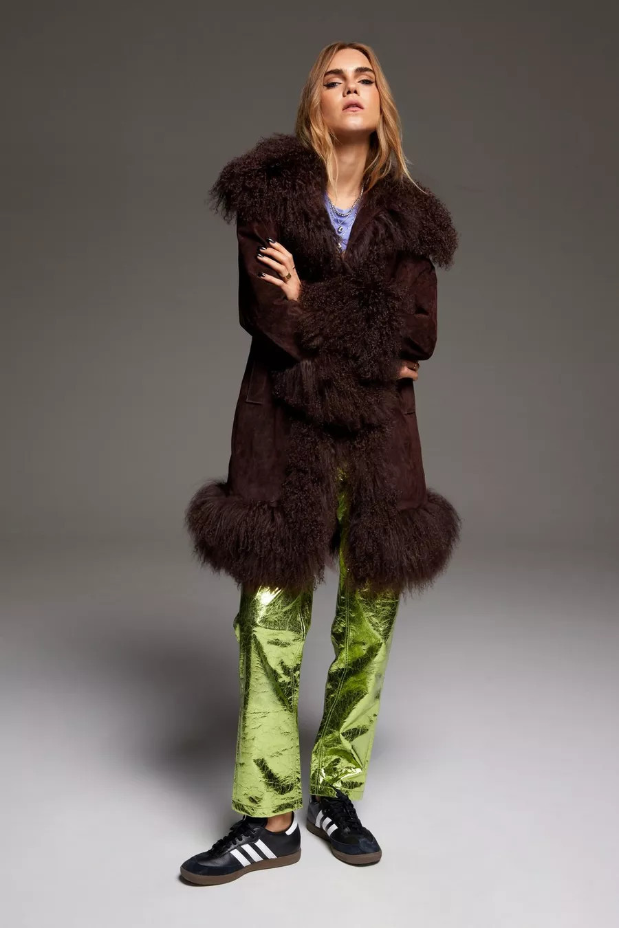 Real Suede & Mongolian Fur Trim Vintage Look Coat | Nasty Gal US