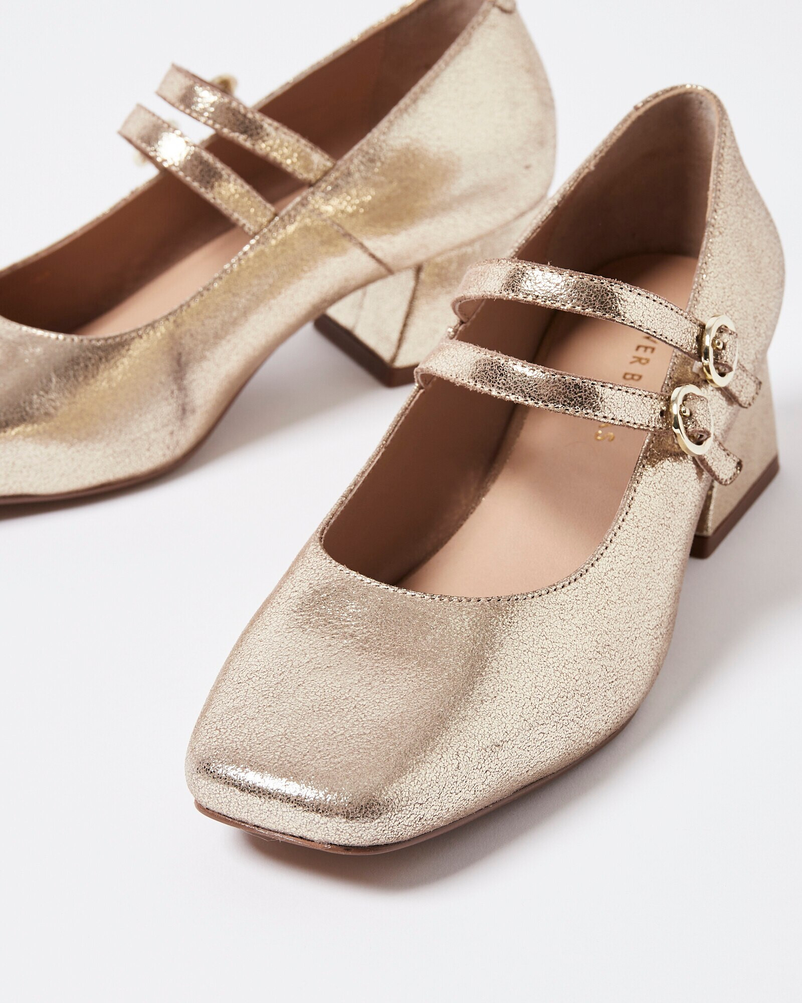 Mary Jane Gold Metallic Leather Flared Heeled Shoes | Oliver Bonas | Oliver Bonas (Global)