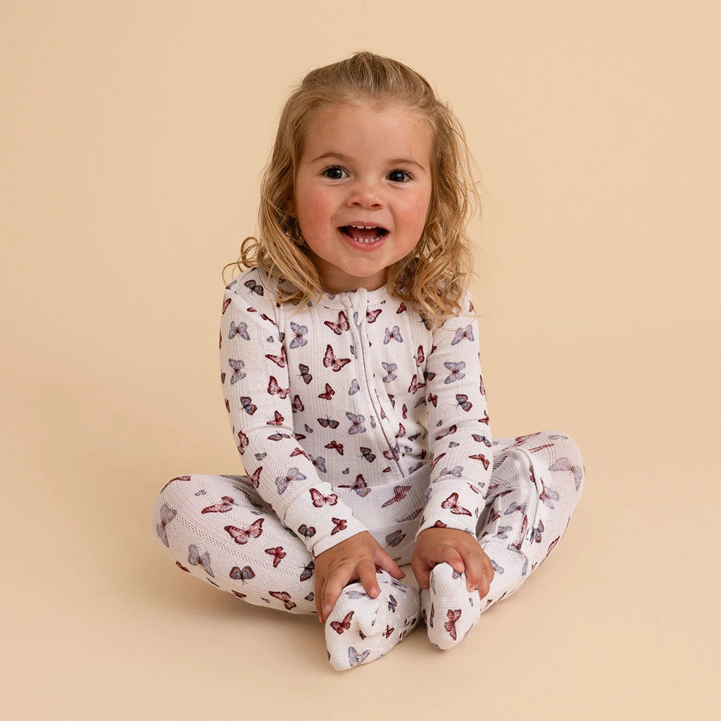 Butterfly White Long Sleeve Joan Pointelle Convertible One Piece | Posh Peanut\u00ae | Posh Peanut