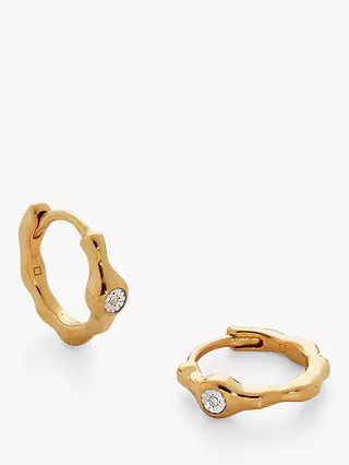 Monica Vinader Siren Diamond Huggie Hoop Earrings, Gold | John Lewis (UK)
