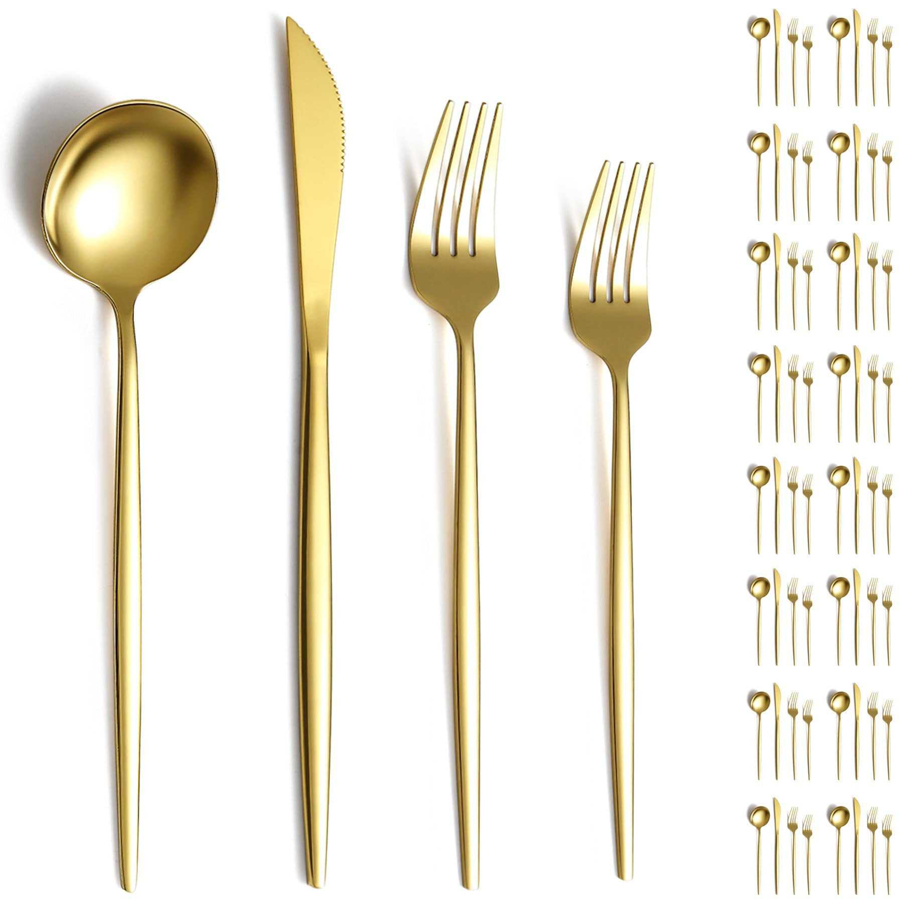 Evanda Gold Silverware Set 64 Piece Service for 16, Titanium Gold Plated Stainless Steel Flatware... | Amazon (US)