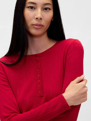 Lightweight CashSoft Pointelle Heart PJ Top | Gap (US)