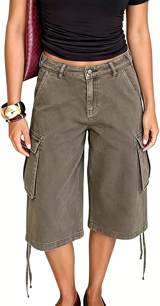 Mxiqqpltky Y2K Cargo Denim Shorts Women Summer Hip Hop Drawsting Baggy Jorts Grunge Going Out Ber... | Amazon (US)