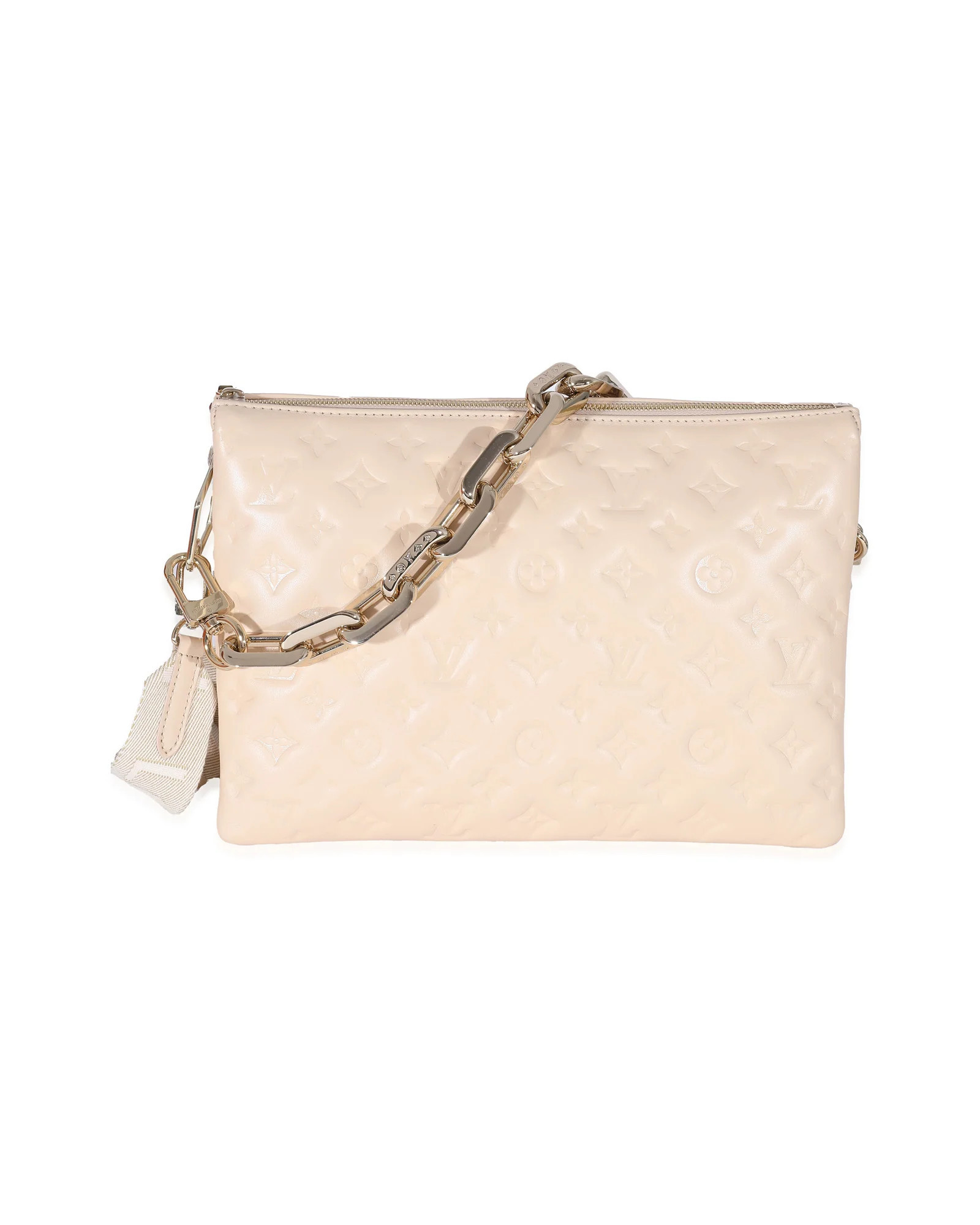 Louis Vuitton Cream Monogram Puffy Lambskin Coussin MM | Shop Simon