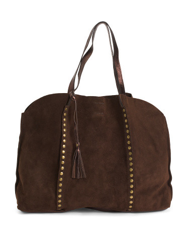 Made In Italy Suede Studded Slouchy Tote | TJ Maxx