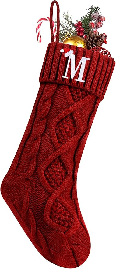 Personalized Christmas Stockings with Initials, 18 Inches Large Embroidered Monogrammed Cable Kni... | Amazon (US)