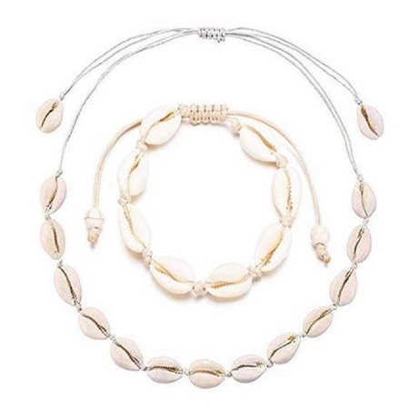 Shell Necklace | 2PCS Natural Shell Choker Necklace and Bracelet Set | Fashionable Summer Seashell J | Walmart (US)