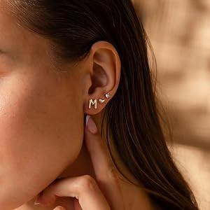 Turandoss 3 Pairs Initial Stud S925 Sterling Silver Post Earrings for Girls, 14K Gold Plated Lett... | Amazon (US)