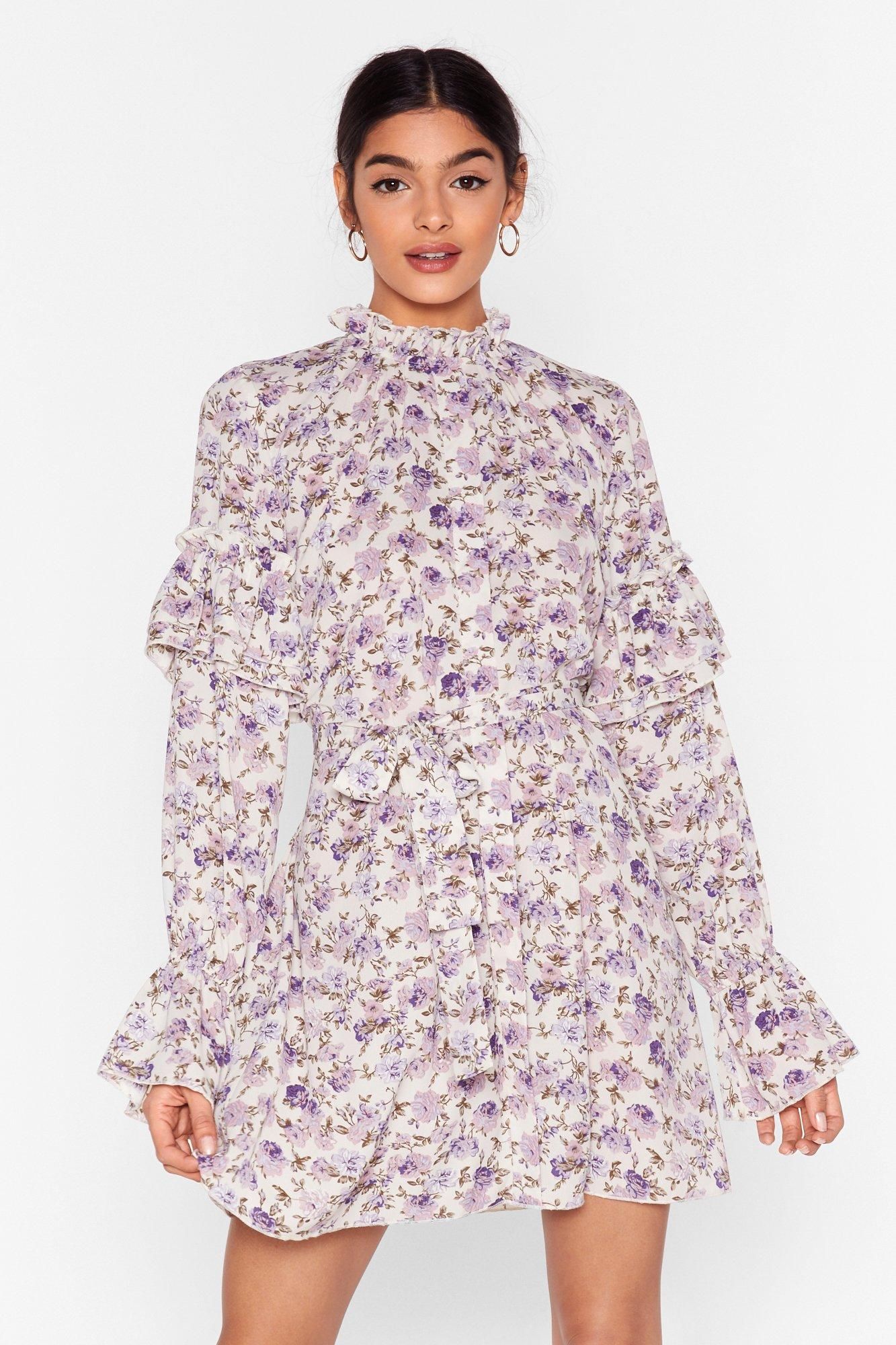 Floral High Neck Ruffle Mini Dress | Nasty Gal (US)