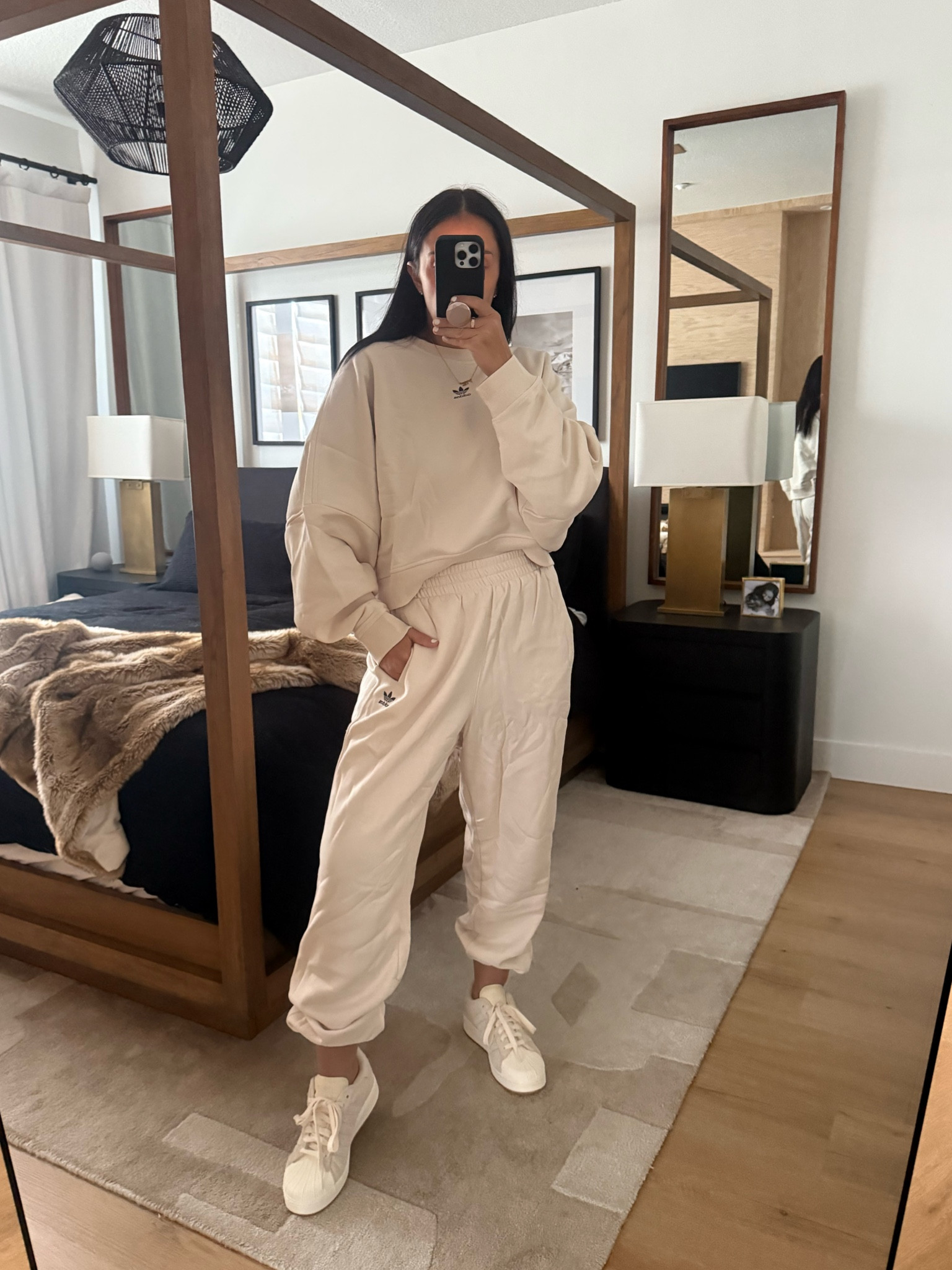 Adidas Essentials Crew Fleece Sweatshirt wearing size medium. Essentials Fleece Loose Joggers
