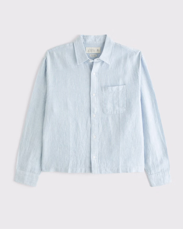 Cropped Linen Button-Up Shirt | Abercrombie & Fitch (US)