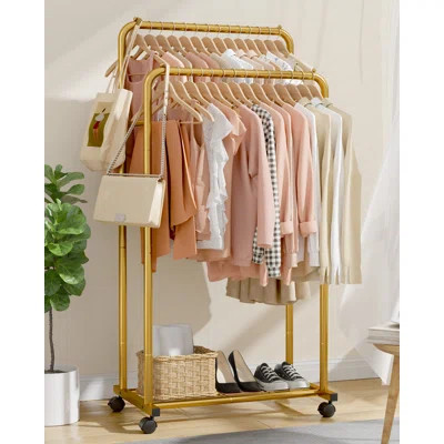 Clothes Rack - Clothing Rack with Storage Mesh Shelf & Casters, Heavy-Duty Metal Clothing Rack for Hanging Clothes, Dresses, Coats, Large Load Capacit | Wayfair North America
