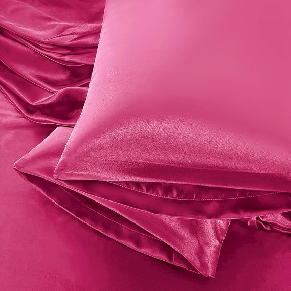 Aormenzy Satin Pillow Cases for Women Queen Size Set of 2, Hot Pink Satin Pillowcase for Hair wit... | Amazon (US)