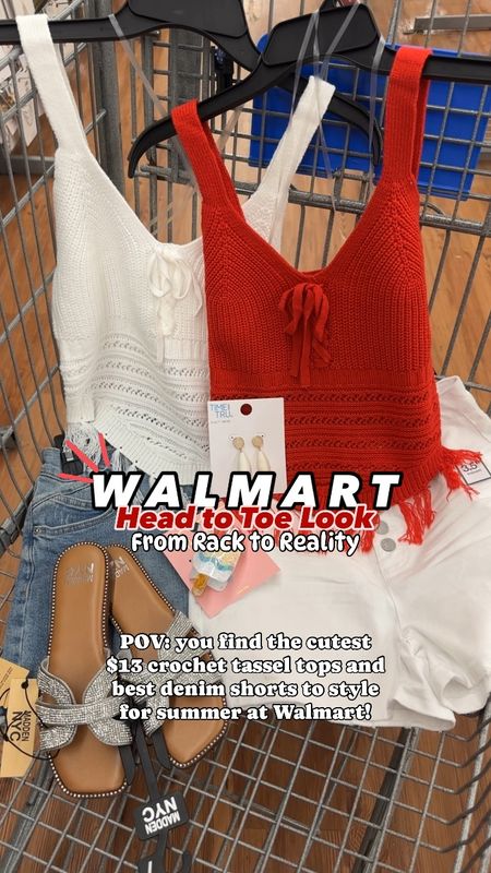 Sharing the cutest new tops from Walmart in today’s from rack to reality post. I love these $12 tassel crochet tops. They come in four colors and are perfect to style patriotically for summer. Also found the best pair of denim shorts! Wearing my true size in both of them 🙂 

Walmart fashion. Walmart finds. LTK under 50. Memorial Day. July 4th. Patriotic. 