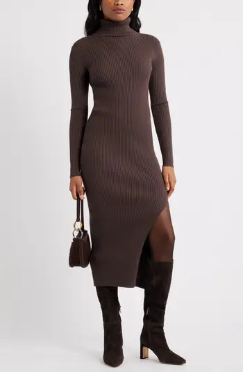 Open Edit Rib Long Sleeve Turtleneck Sweater Dress | Nordstrom | Nordstrom
