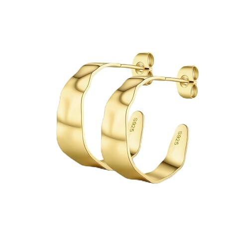 14K Gold Plated Sterling Silver Hoop Earrings for Women Trendy Lightweight Hypoallergenic Hoop Earrings Wide Gold Hoops Statement Dainty Stylish Unique Medium Chunky Hoops earrings 0.95Inch/24mm | Amazon (US)