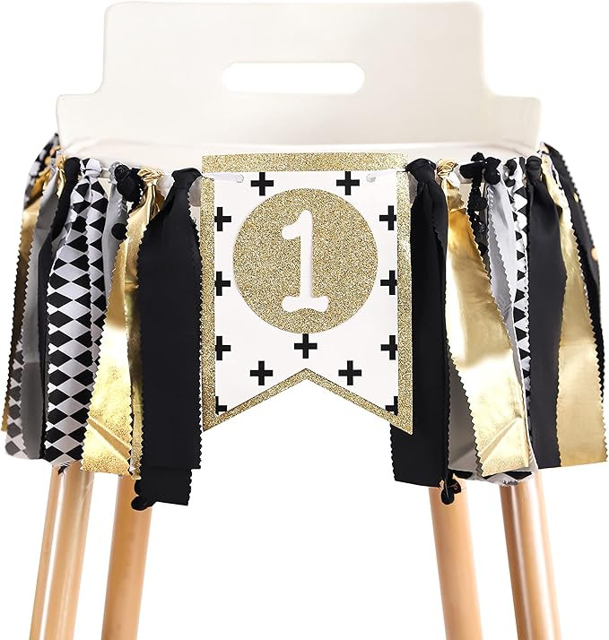 Highchair Banner - 1st Birthday Decorations, Black & Gold Wild One Theme, Photo Booth Props, Part... | Amazon (US)
