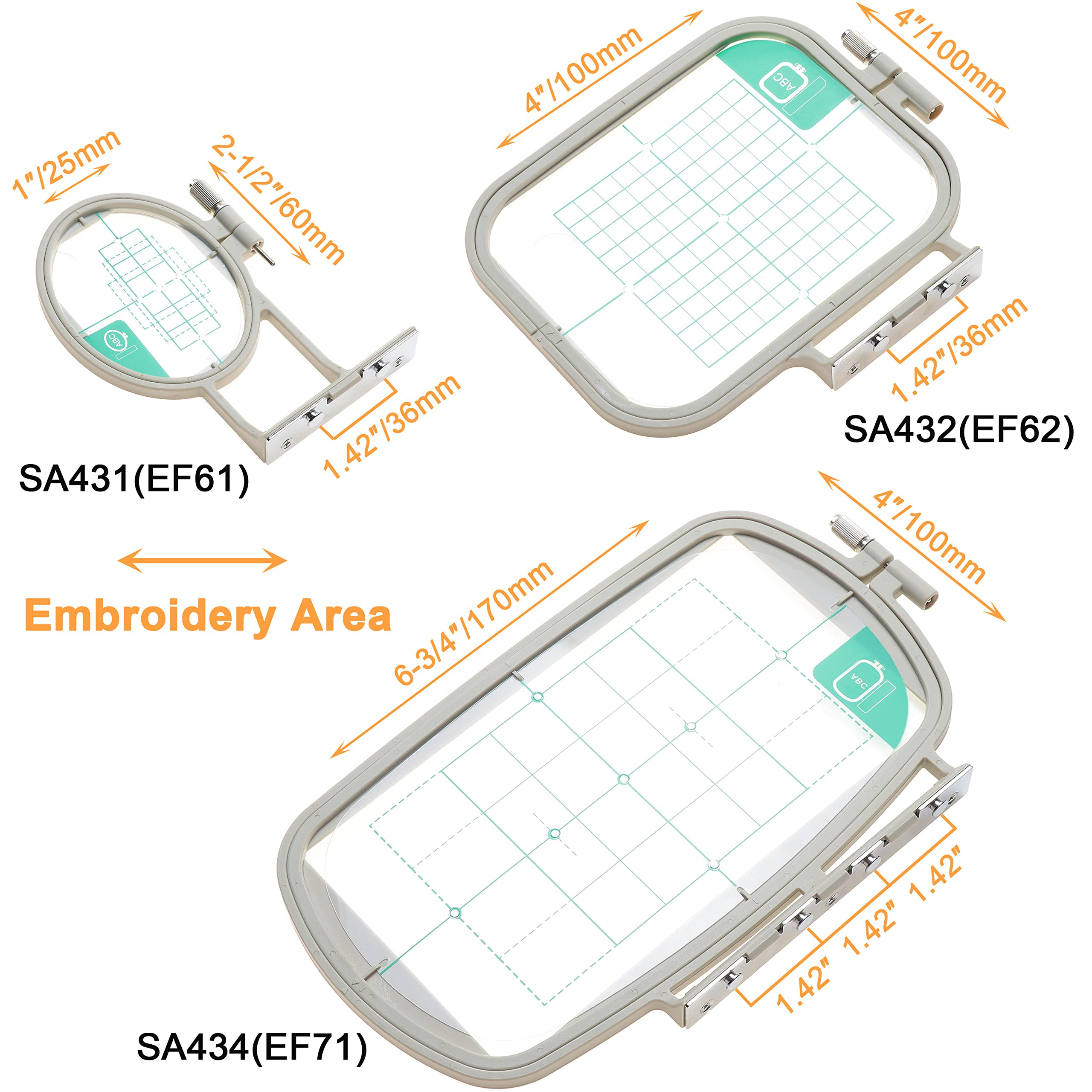 New brothread Embroidery Machine Hoop 3 in 1 Set(SA431+SA432+SA434) Compatible with Brother SE700... | Amazon (US)