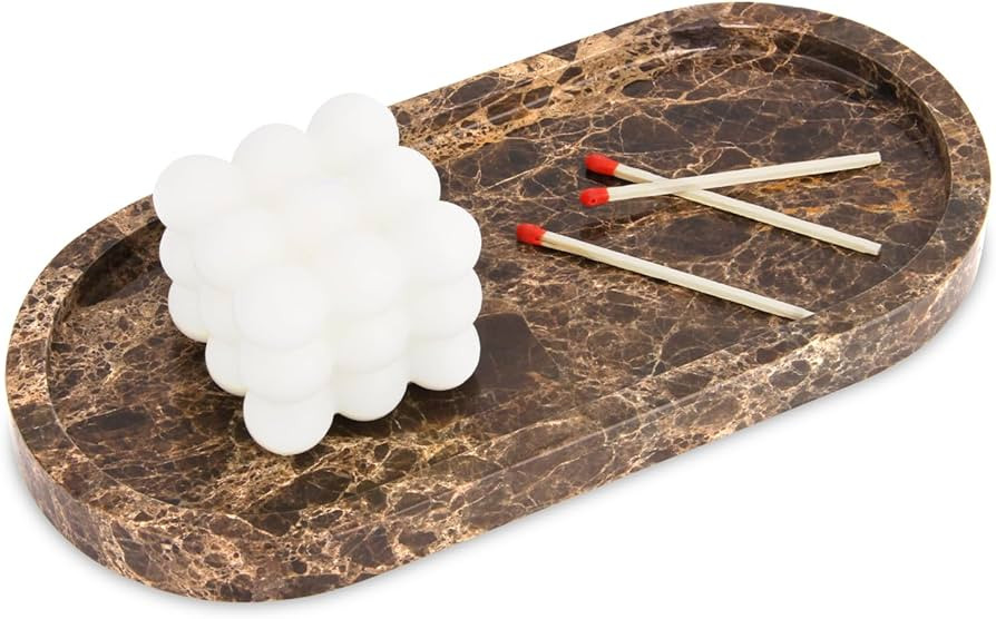 Oval Marble Bathroom Vanity Tray, Natural Luxury Marble Home Kitchen Bathroom Table Tray, Stone D... | Amazon (US)