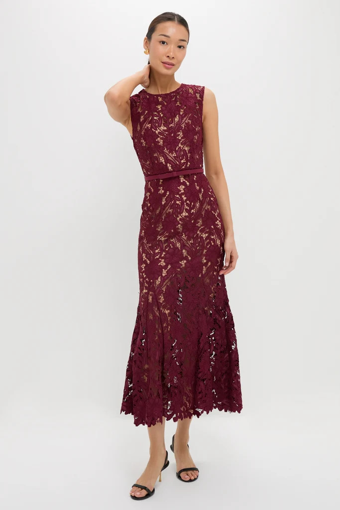 Burgundy Guipure Lace Midi Dress | Tuckernuck (US)