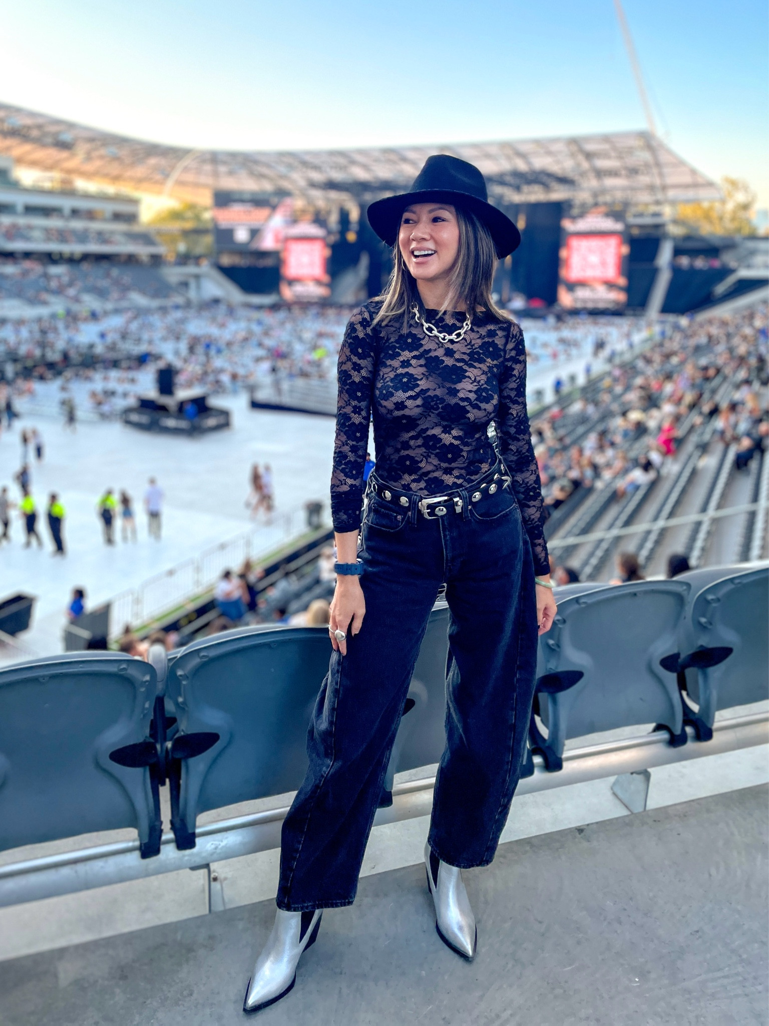 What I wore to see Kane Brown 🤠🎶🎫 Such a great show!

Country concert outfit, summer outfit, fall outfit, lace top, bodysuit, barrel jeans, jeans, fedora, chunky jewelry, silver jewelry, statement belt, Khaite Benny belt, silver shoes, booties, The Stylizt 

#LTKStyleTip #LTKSaleAlert #LTKFindsUnder100