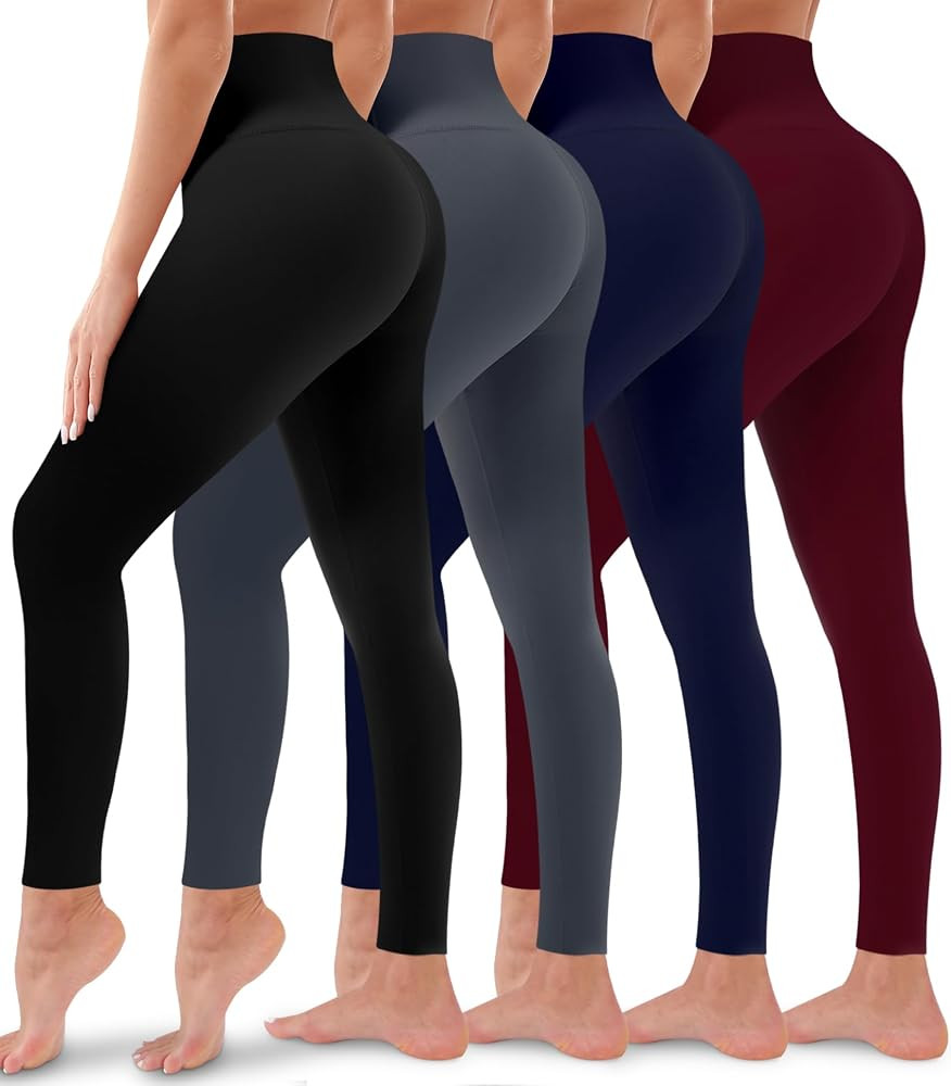 4 Pack Leggings for Women Butt Lift High Waisted Tummy Control No See-Through Yoga Pants Workout ... | Amazon (US)