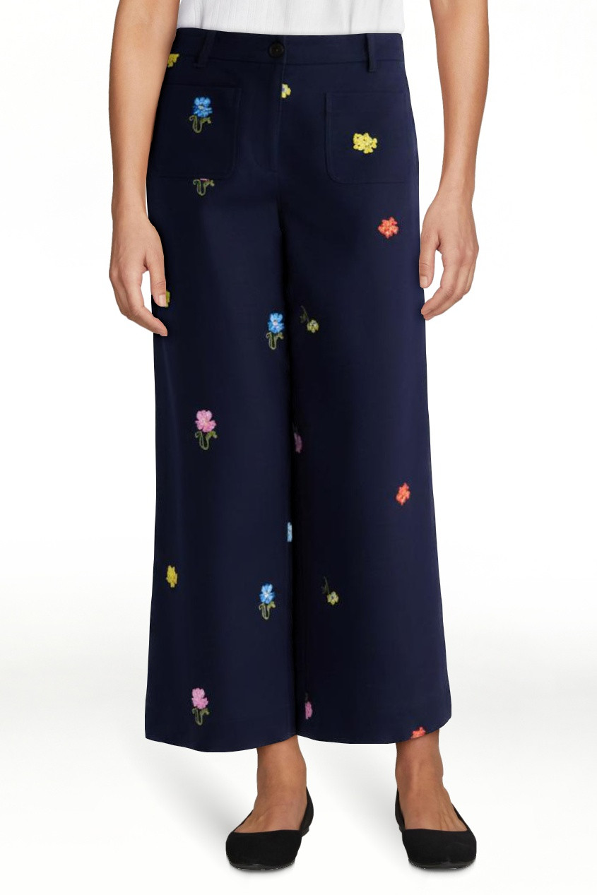 Free Assembly Women's Embroidered Wide Leg Cropped Pants, 26" Inseam, Sizes 0-18 | Walmart (US)