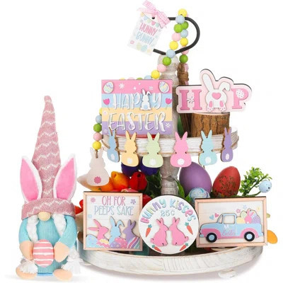 Easter Tiered Tray Decorations Includes Easter Gnomes Bunny Plush Doll Wooden Centerpiece Table Signs Easter Pattern Wood Flag Happy Spring Decorati | Wayfair North America