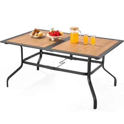 60'' Rectangular Power-Coated Outdoor Dining Table with Parasol Hole for 6 People | Wayfair North America