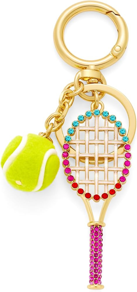 Gold Tone Tennis Racket Ball Keychain - Sparkling Crystal Tennis Charm Keyring Ideal for Tennis B... | Amazon (US)
