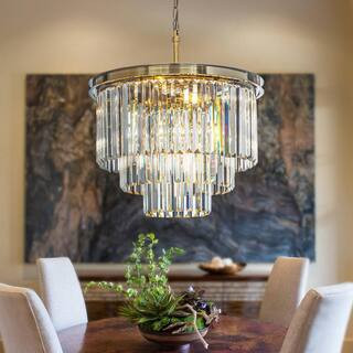 ALOA DECOR 6-Light 20 in. Modern Antique Gold 3-Tier Round Crystal Fringe Chandelier H7042D50AB08... | The Home Depot