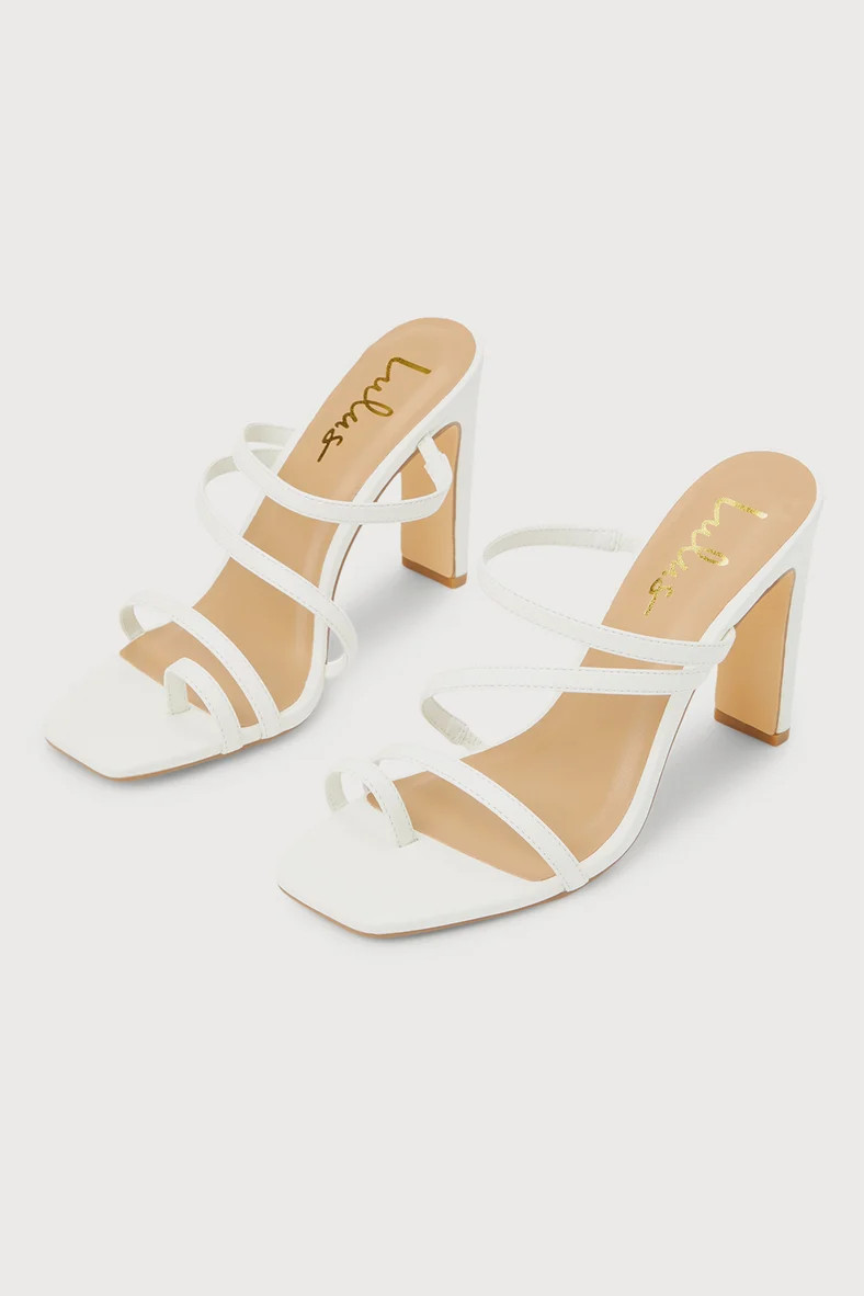 Shanay White Strappy High Heel Slide Sandals | Lulus (US)