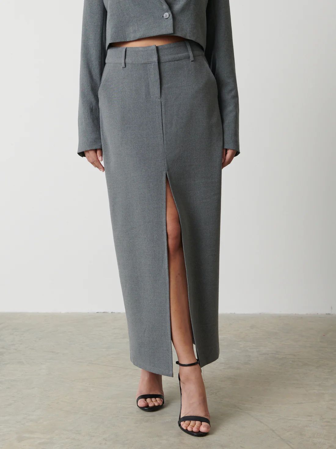 Posie Tailored Maxi Skirt - Grey Melange | Pretty Lavish (UK)