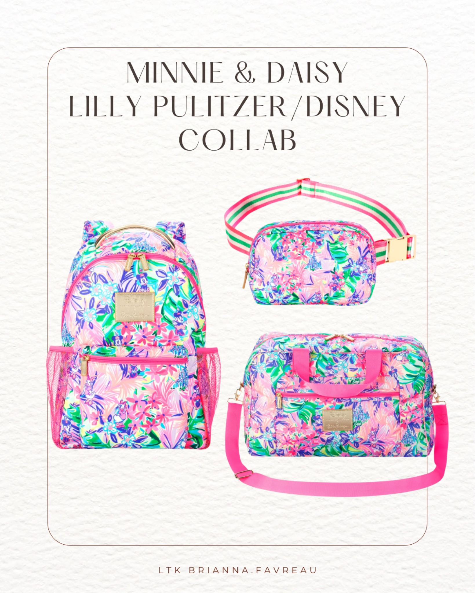 Lilly Loves Disney Collection. Minnie Mouse & Daisy Duck Backpack, Belt Bag & Weekender Bag. Tropical pattern with pink, purple, blue & green. Pre-order.

#LTKTravel #LTKSeasonal #LTKItBag