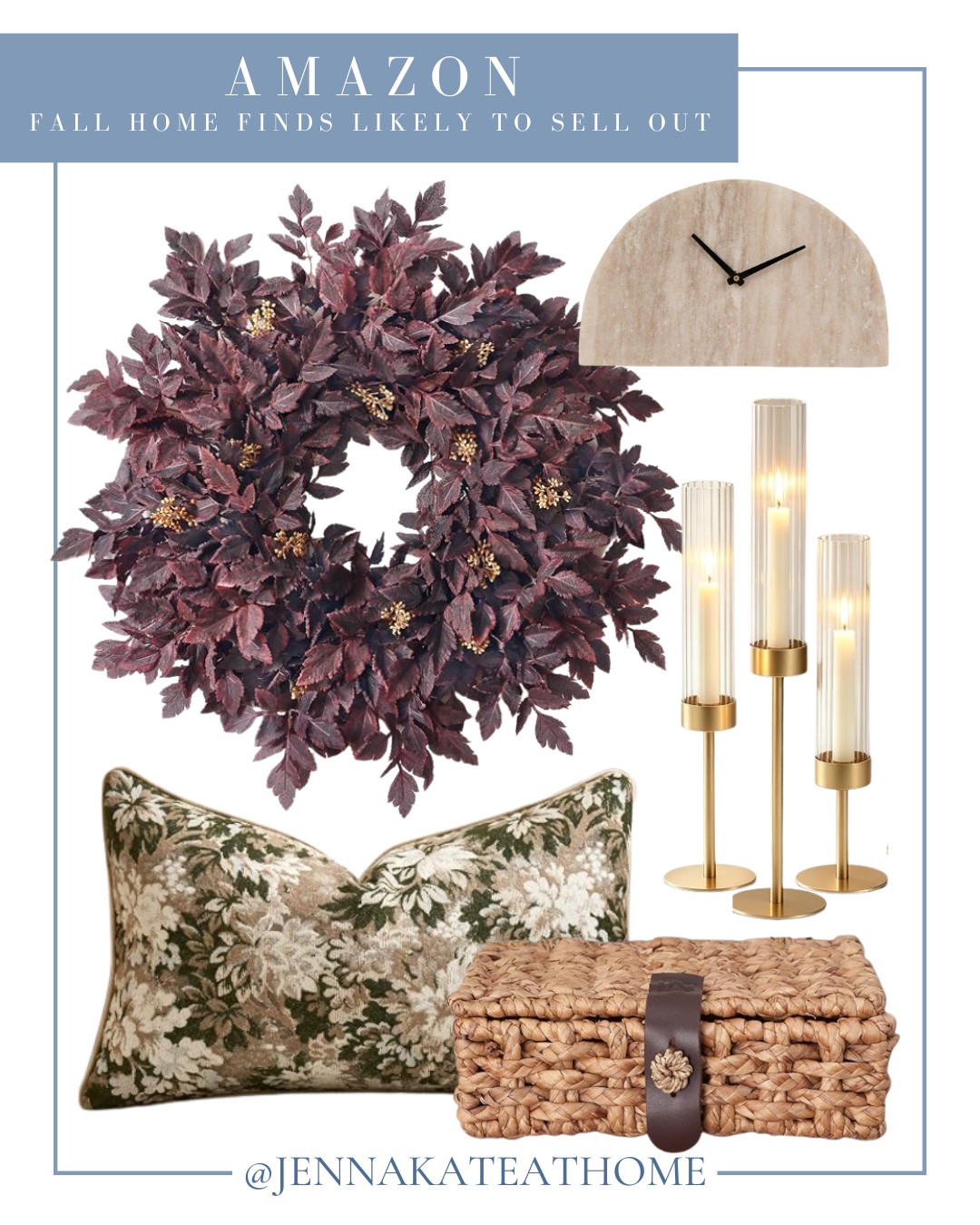 High sell out risk on these fall favorites! 

Wreath, table clock, candle holders, throw pillow, and decorative box.

Home decor, looks for less, styled home, fall home

#LTKSaleAlert #LTKHome #LTKSeasonal