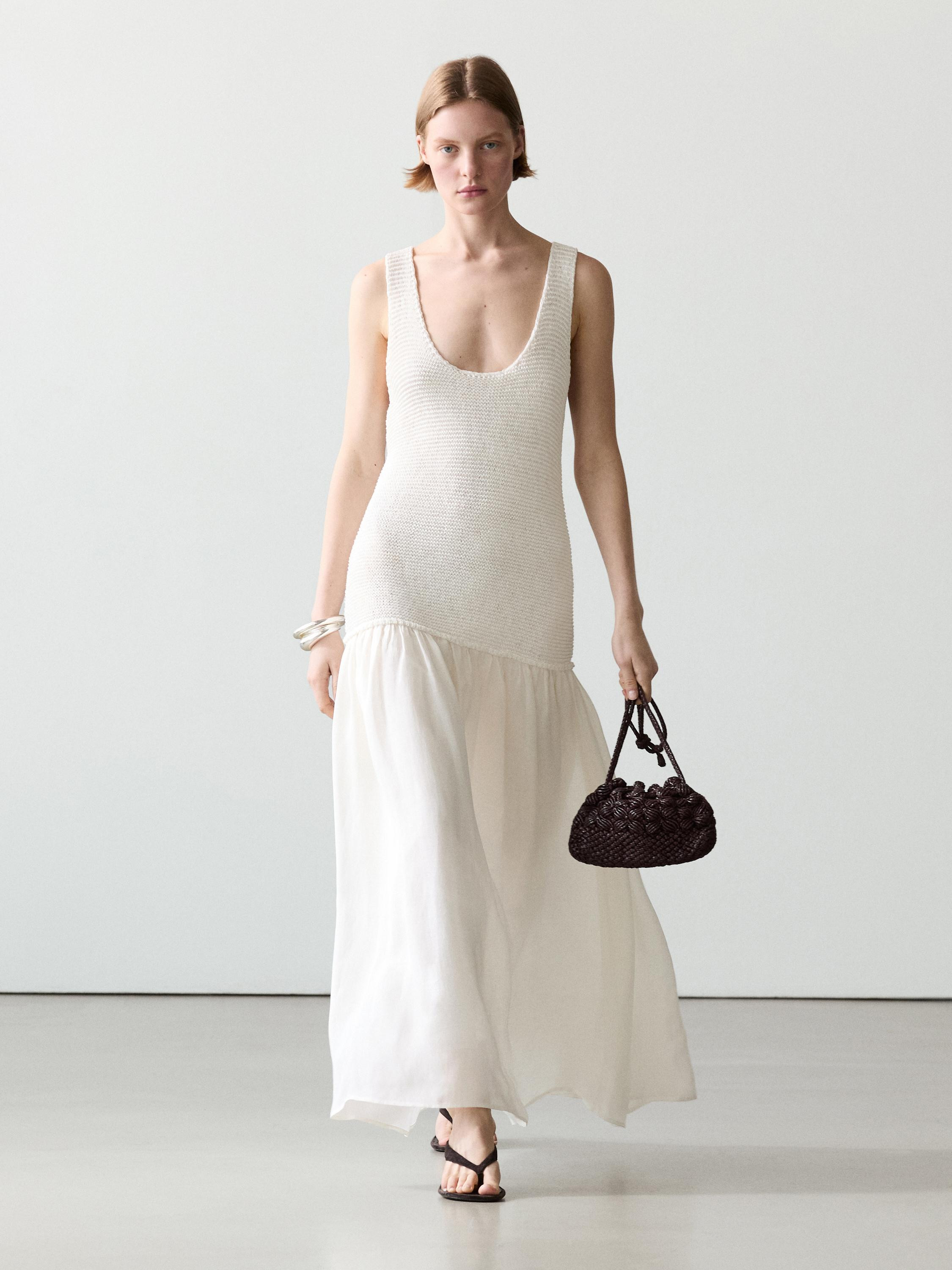 Long matching linen blend dress | Massimo Dutti UK