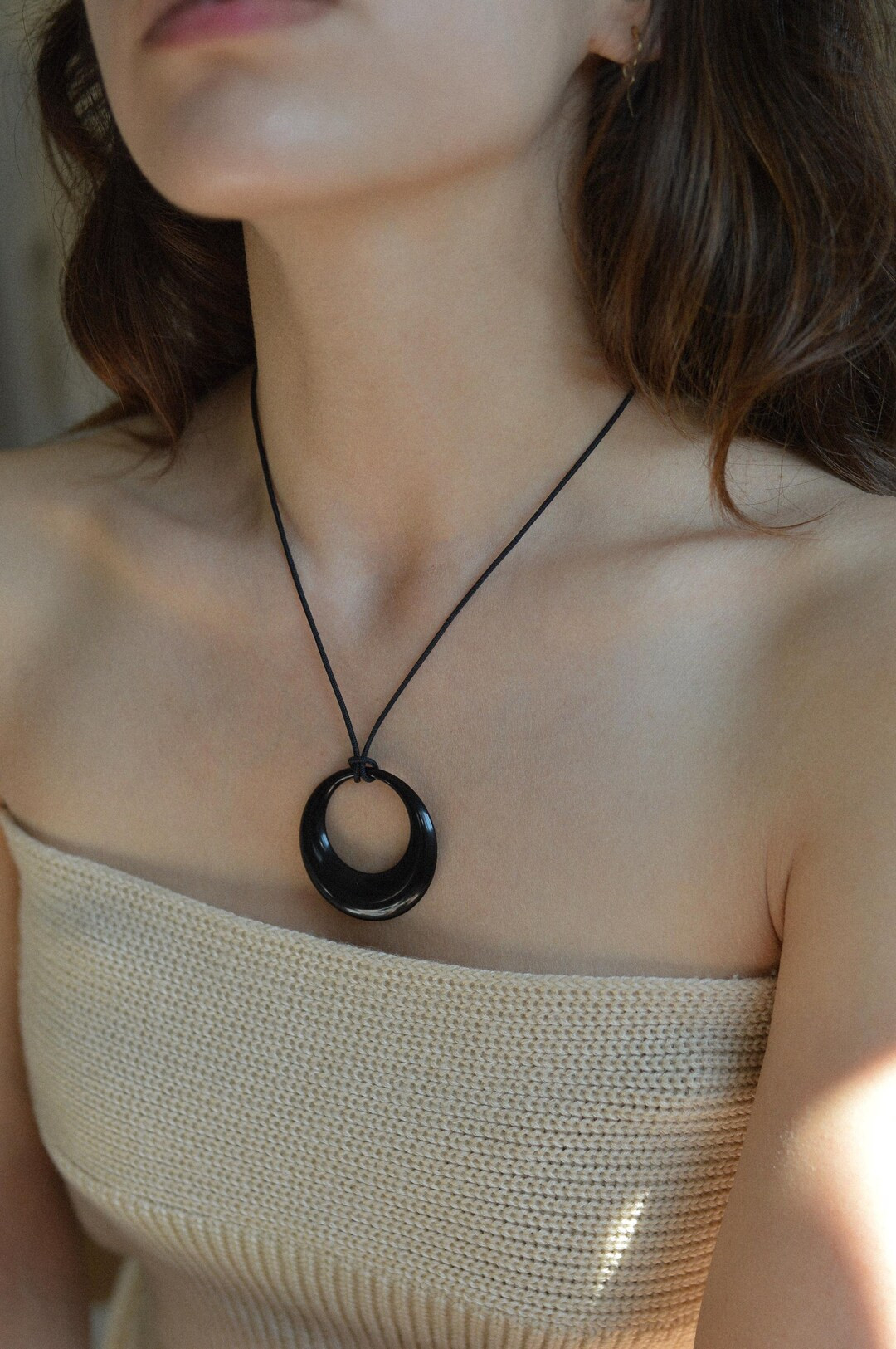 Black Resin Pendant Necklace • Adjustable Cord Necklace • Handmade Necklace • Summer Neckla... | Etsy (US)