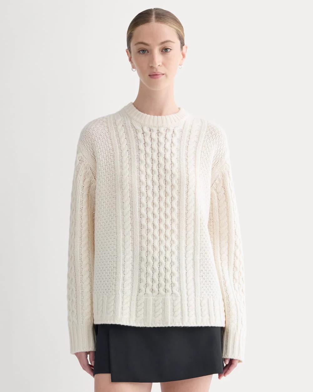 Everlane Cable Sweater, Luxe Merino, Bone, Size XXL, Wool | Everlane