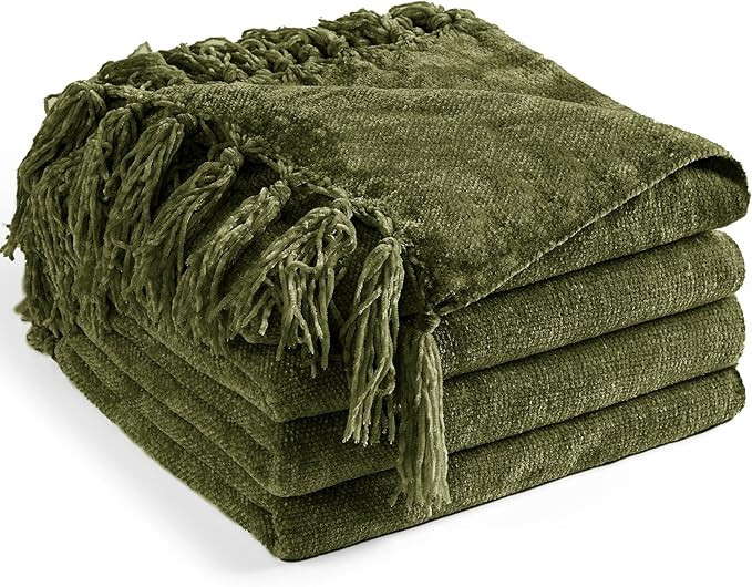 Chenille Throw Blanket for Couch 50"X 60", Soft Cozy Throws with Fringe Tassel for Bed Sofa Chair... | Amazon (US)