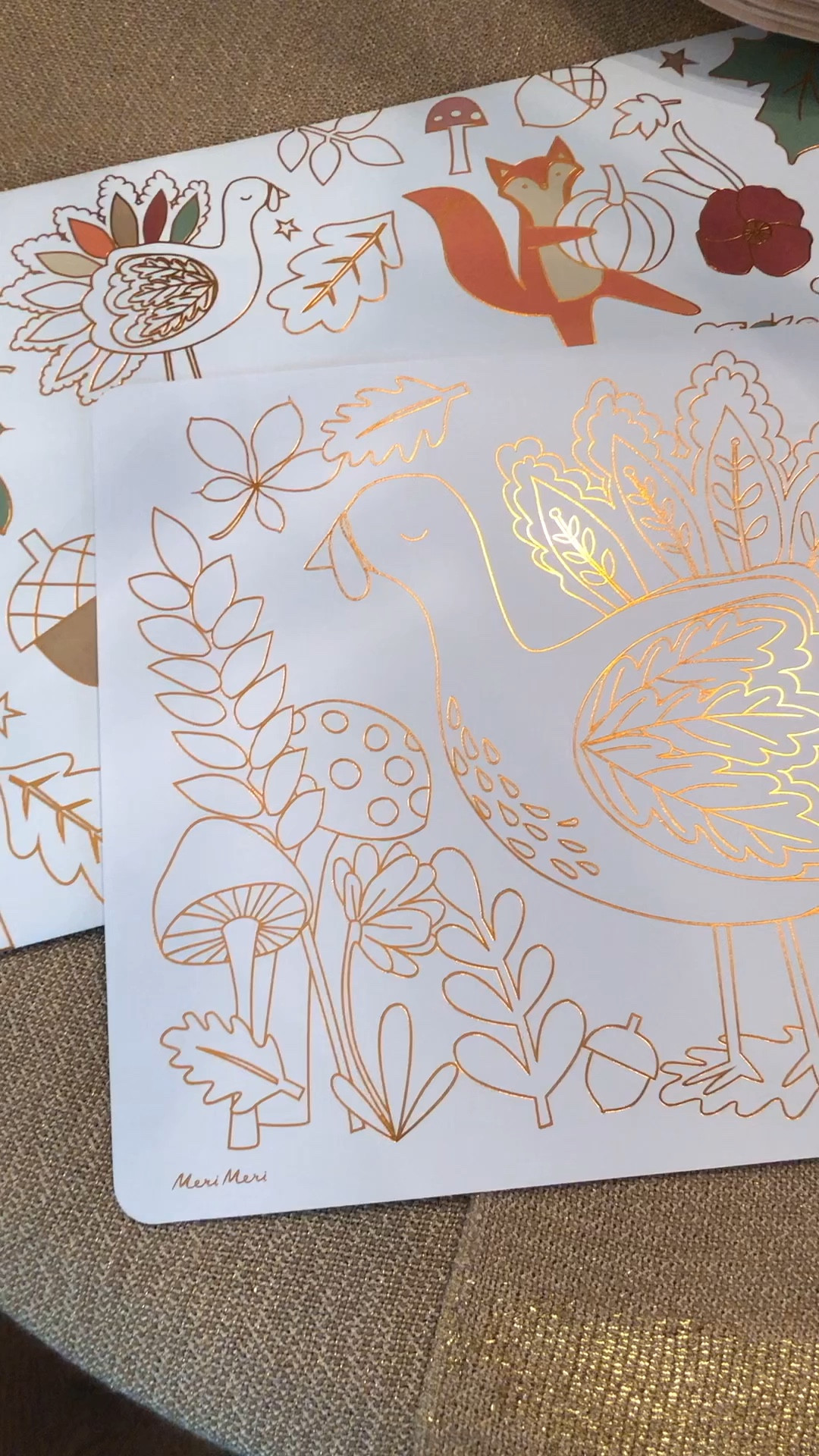 Gorgeous, festive placemats for the kiddos to color while they’re waiting on thanksgiving dinner. Loved the copper foil super good quality! 

#LTKSeasonal #LTKHoliday #LTKkids
