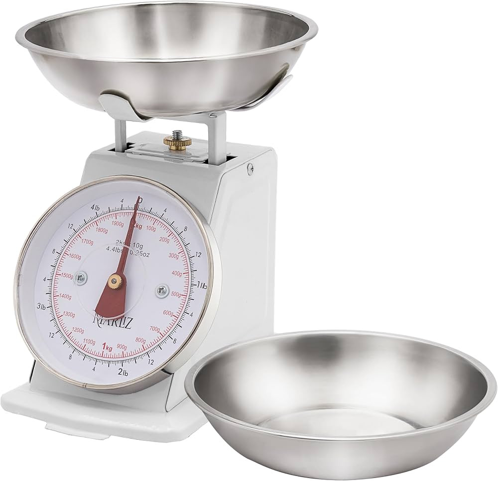 MARLIZ Small Retro Kitchen Scale 4.4Lb/2Kg with 2 Bowls White |Mechanical dial Scale| Vintage | P... | Amazon (US)