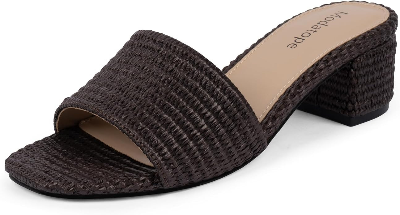 Modatope Braided Sandals Women Chunky Heel Square Toe Sandals for Women Open Toe Heeled Mules | Amazon (US)